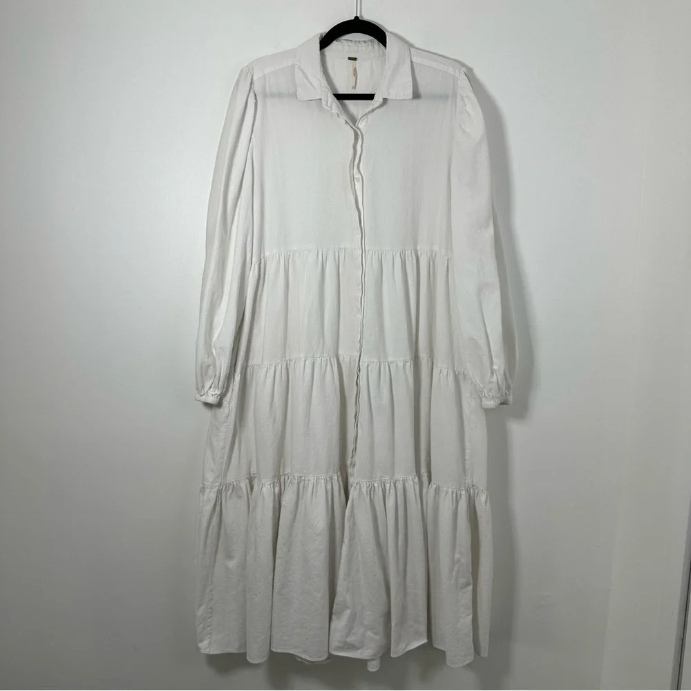 Free People Light Heart Oversized White Tiered Boho Maxi Dress Size S